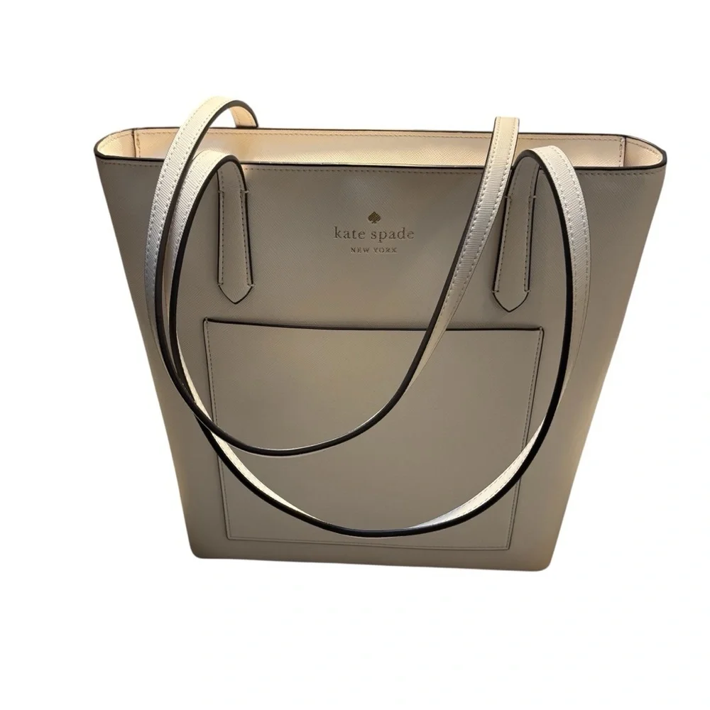 NWT Kate Spade Tote Parchment White Bag Saffiano PVC Daily K8662 Gold Logo NEW